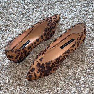 French Connection Women’s Brown Leopard Print Pointed Toe Flats Vegan Suede Sz 8
